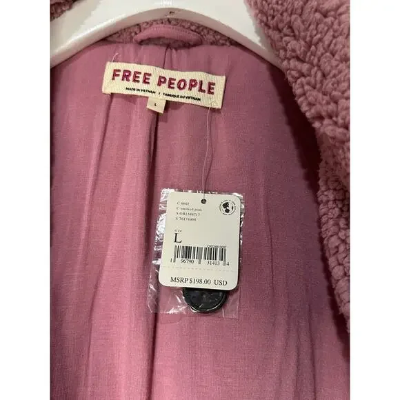 Free People Joplin Faux Fur Cozy Teddy Jacket Smoked Pink Size Large NWT Slouchy